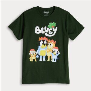 Men’s Bluey Family Christmas Graphic Tee, Short Sleeve Crewneck T-Shirt
